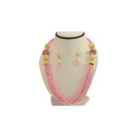 Designer Jaipuri Neck-Set In Pink Beads