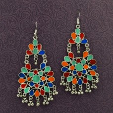 Silver Toned Oxidized Colorful Earrings