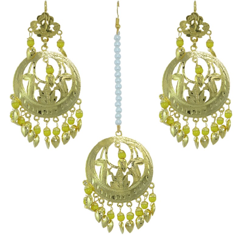 Traditional Gold Plated Maang Tikka With Earring Set for Women