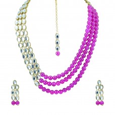 Designer Stone Studded Necklace With Pink Pearls