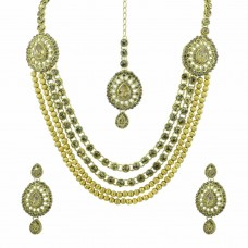 Gold Plated Multi Layered Necklace Set With Maang Tikka 
