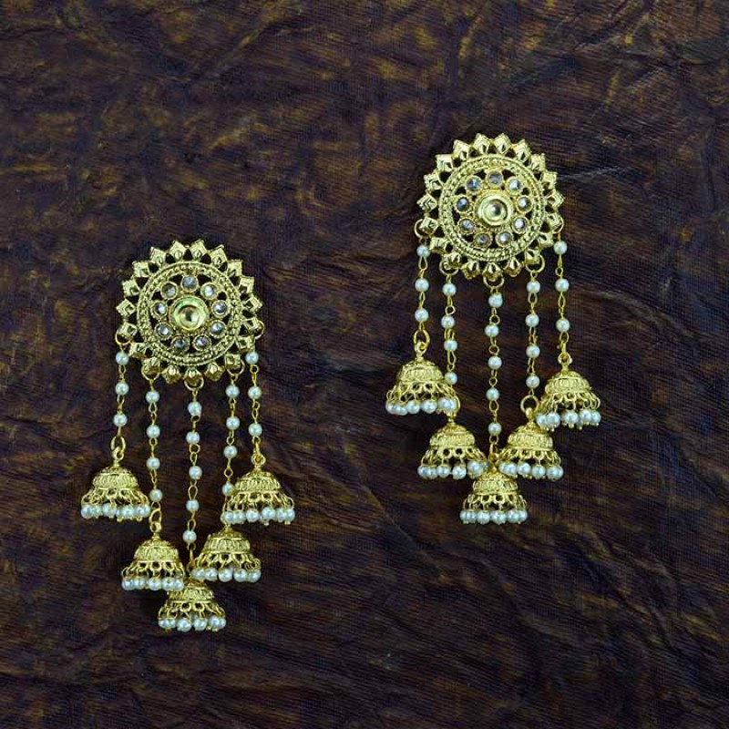 5 in 1 Jhumki Earrings With Multiple Drop White Pearls