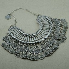 Oxidized Silver Plated Tasselled Necklace