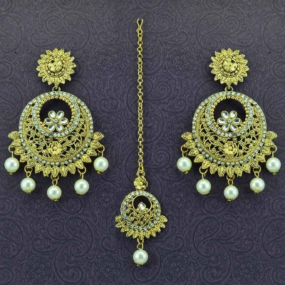 Gold Plated Manng Tikka With Chandbalis Earrings