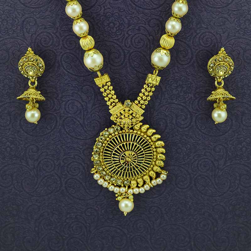 Gold Plated Necklace With Drop Earrings