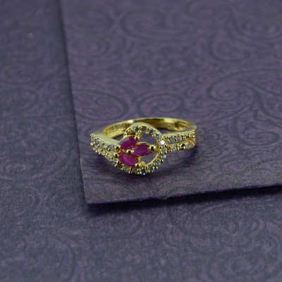 AD Stone Studded Gold Plated Ring With Pink Stone