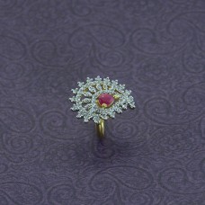 Gold Plated AD Stone Studded Ring With Pink Stone In Center