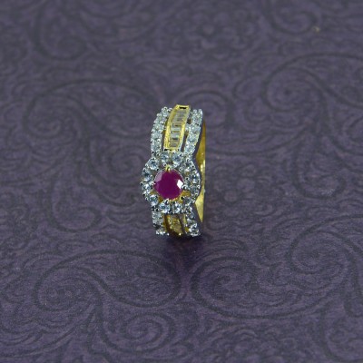 Gold Plated AD Stone Studded Ring With Pink Stone