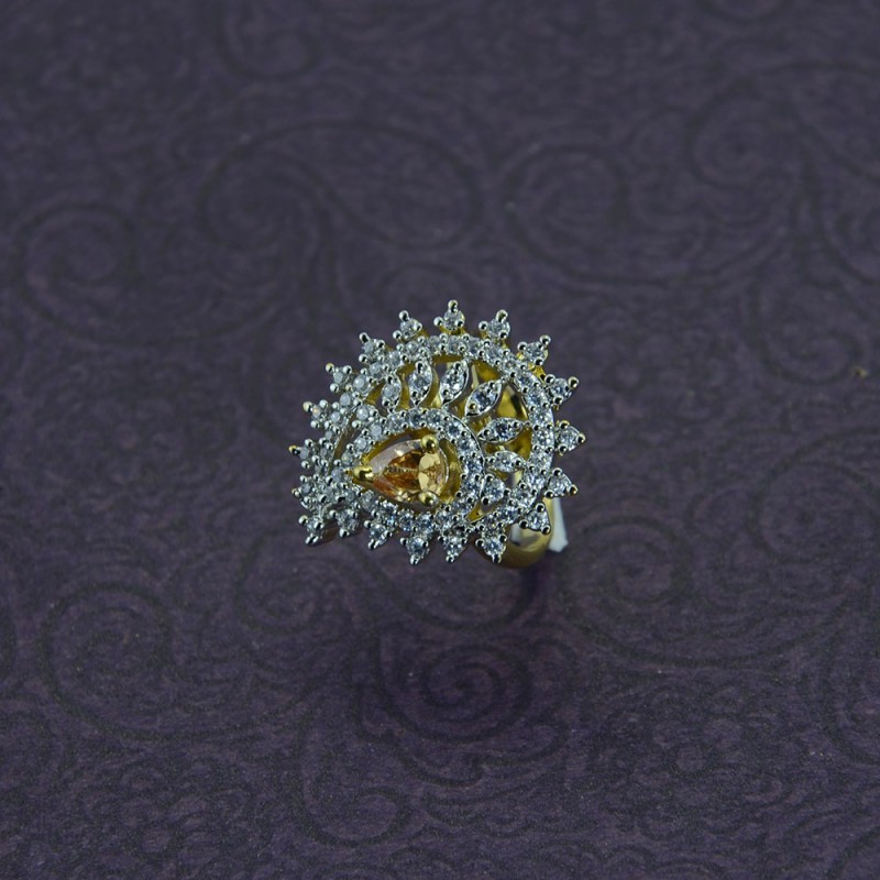 Gold Plated AD Stone Studded Ring With Light Brown Stone