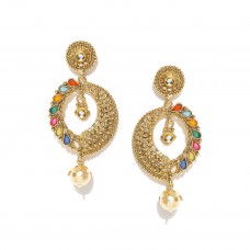 Drop Earrings With Colorful Kundan And Shinny Pearl
