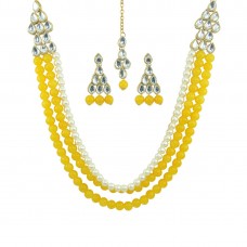 Multistrand Designer Gold Plated Necklace Set In Yellow Color