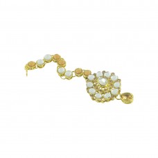  Gold Plated Maang Tikka With Yellow And White Stones