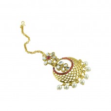 Gold Plated Maang Tikka With Red And White Stones