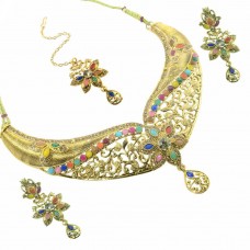 Gold Plated Multicolor Stone Kundan  Necklace Set 