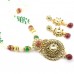 Red & Green Stone Pearl Floral Design Gold Plated Necklace Set