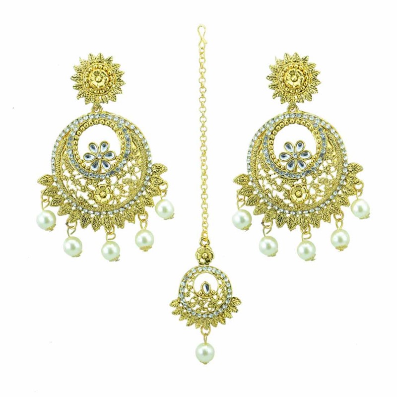 Gold Plated Manng Tikka With Chandbalis Earrings