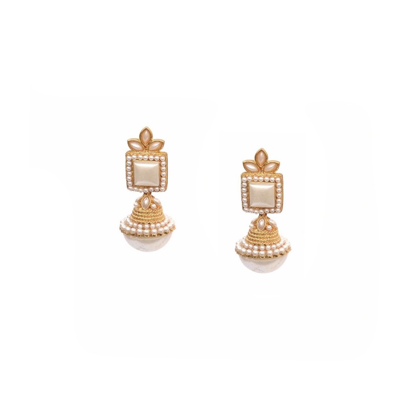 Gold Plated Jhumki Earring With White Stones