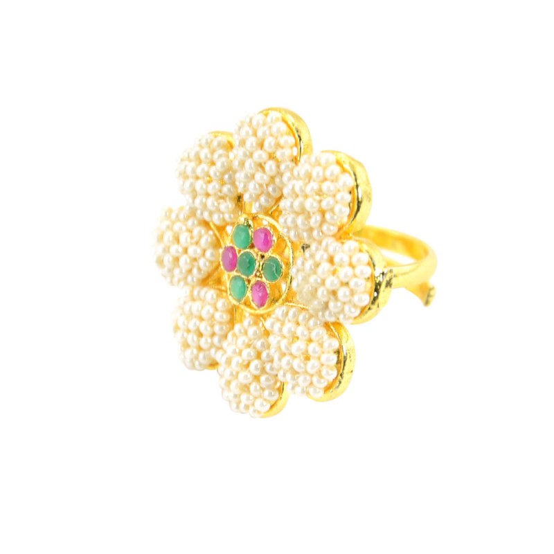 Gold Plated Pearl Studded Finger Ring