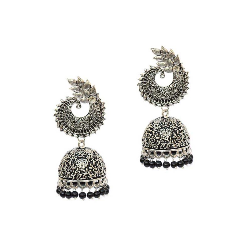 Silver Plated Jhumki With Black Pearls