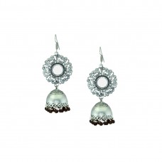 Oxidized Mirror Jhumkis With Black Pearls