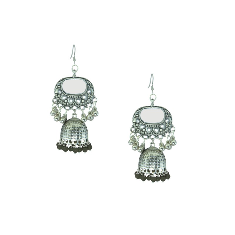 Oxidized Silver Plated Earring With Multiple Black Pearls