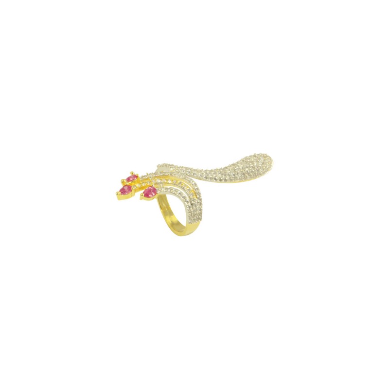 Gold Plated AD Studded Ring In Pink Color For Women