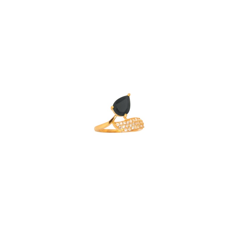 Gold Plated AD Studded Ring In Black Color