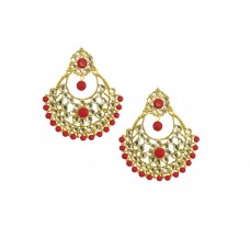 Designer Gold Plated  Chandbalis Earrings In Red Color