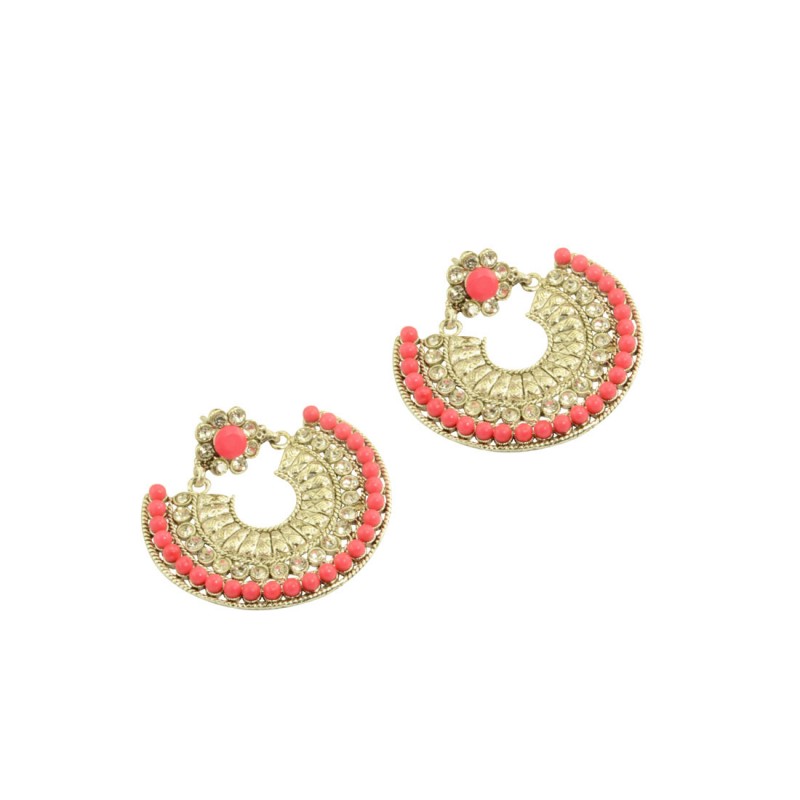 Gold Plated Designer Chandbalis Earrings In Peach Color