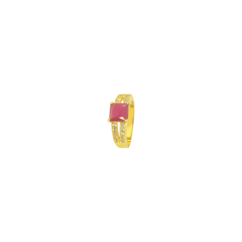Gold Plated AD Studded Ring With Pink Stone