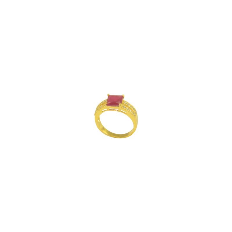 Gold Plated AD Studded Ring With Pink Stone