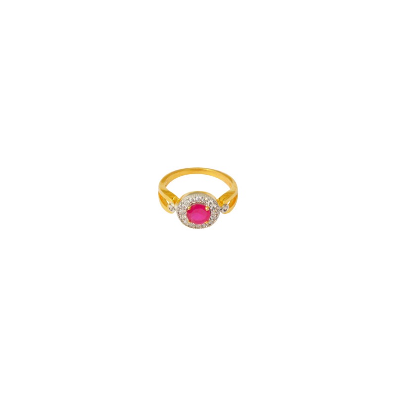 Designer Gold Plated AD Studded  Pink Ring For Women