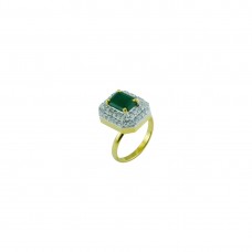 Gold Plated Ring With Studded Green Stone