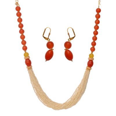 Stylish Pearl Necklace Set in Orange Colour 
