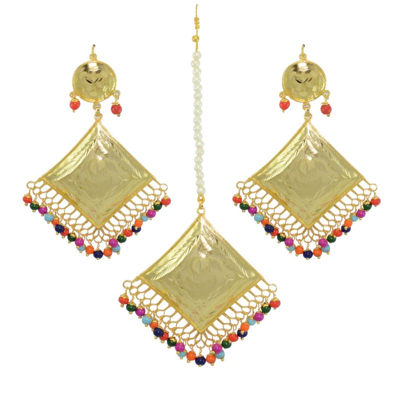Beautiful Multicolor Pearls Maang Tikka And Earring Set