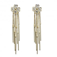 Crystal Flower Studded Earrings Dangled With Chain