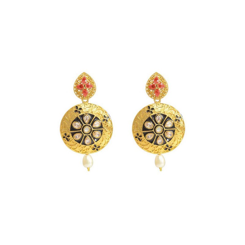 Pink Stones With Floral Design Kundan Earrings