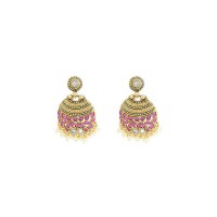 Pink Stones With Shinny Pearls  Drop Dangler Earrings