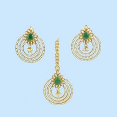 Jaipuri Maang Tikka with Earrings in Green