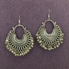 Oxidized Silver Toned Chandbalis With Bell Drops For Women