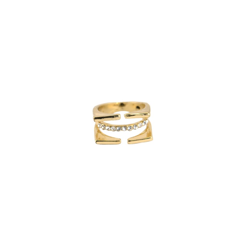 3 Layered Stone Ring In Golden