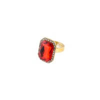 Red Stone Ring With Princess Cut