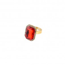Red Stone Ring With Princess Cut