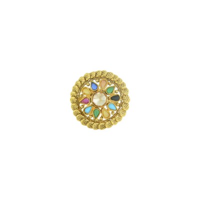 Gold Plated Multi Colored Adjustable Ring With Kundan