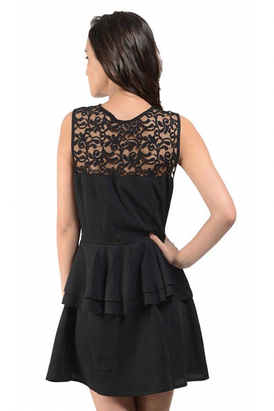 Layered Sleeveless Short Dress In Black