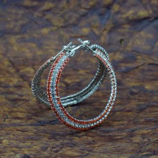 Circular Silver Red Stone Hoop Earrings