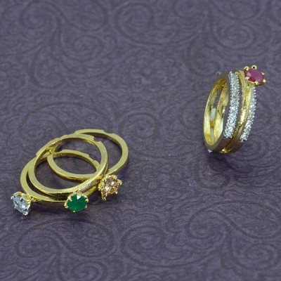 Gold Plated AD Finger Ring With Colorful Stones