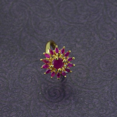 Gold Plated Floral Stone Studded Ring In Pink