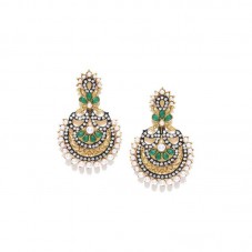 Gold Plated Chandbalis With Green Stone