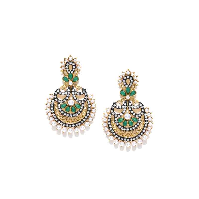Gold Plated Chandbalis With Green Stone